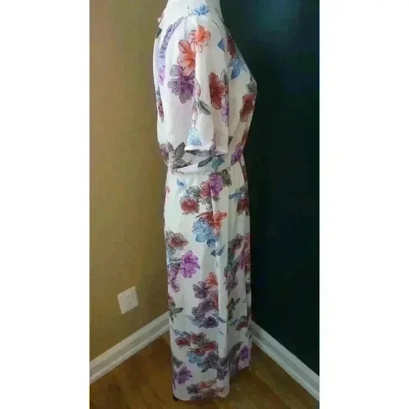 Crystal Sky White Floral Maxi V-Neck Flutter Short Sleeves Boho Dress Size 9 - Picture 9 of 15
